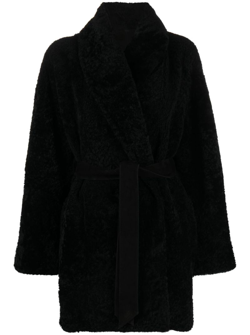 Black Vanessa Shearling Belted Coat