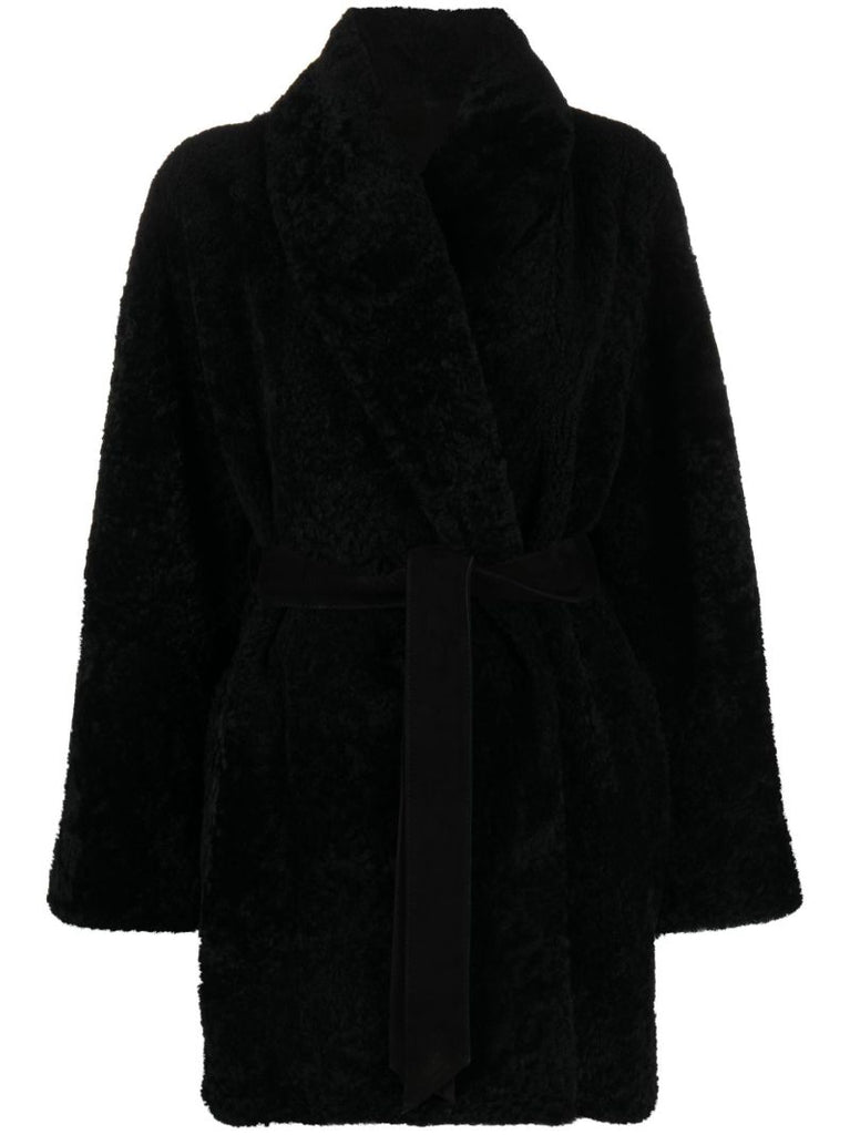 Black Vanessa Shearling Belted Coat