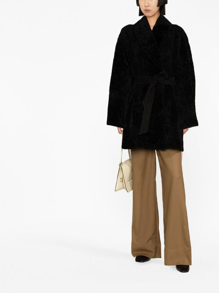 Black Vanessa Shearling Belted Coat