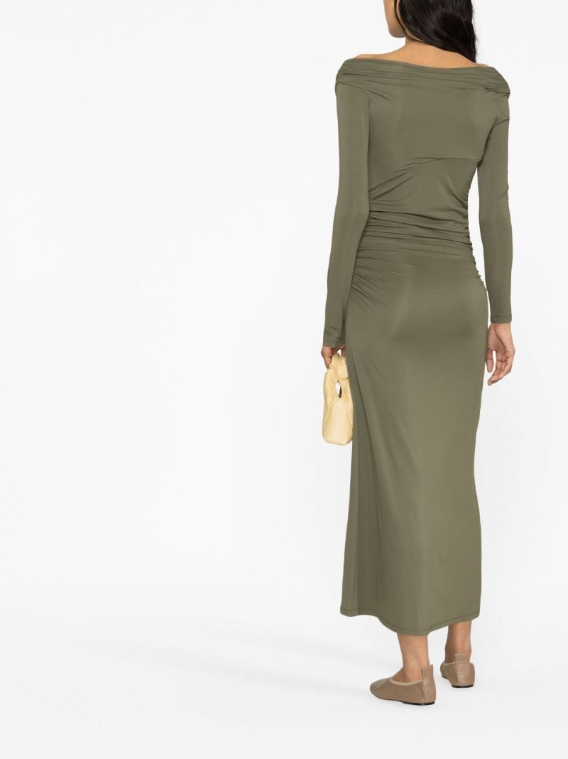 Green Gathered Detail Long Sleeve Dress