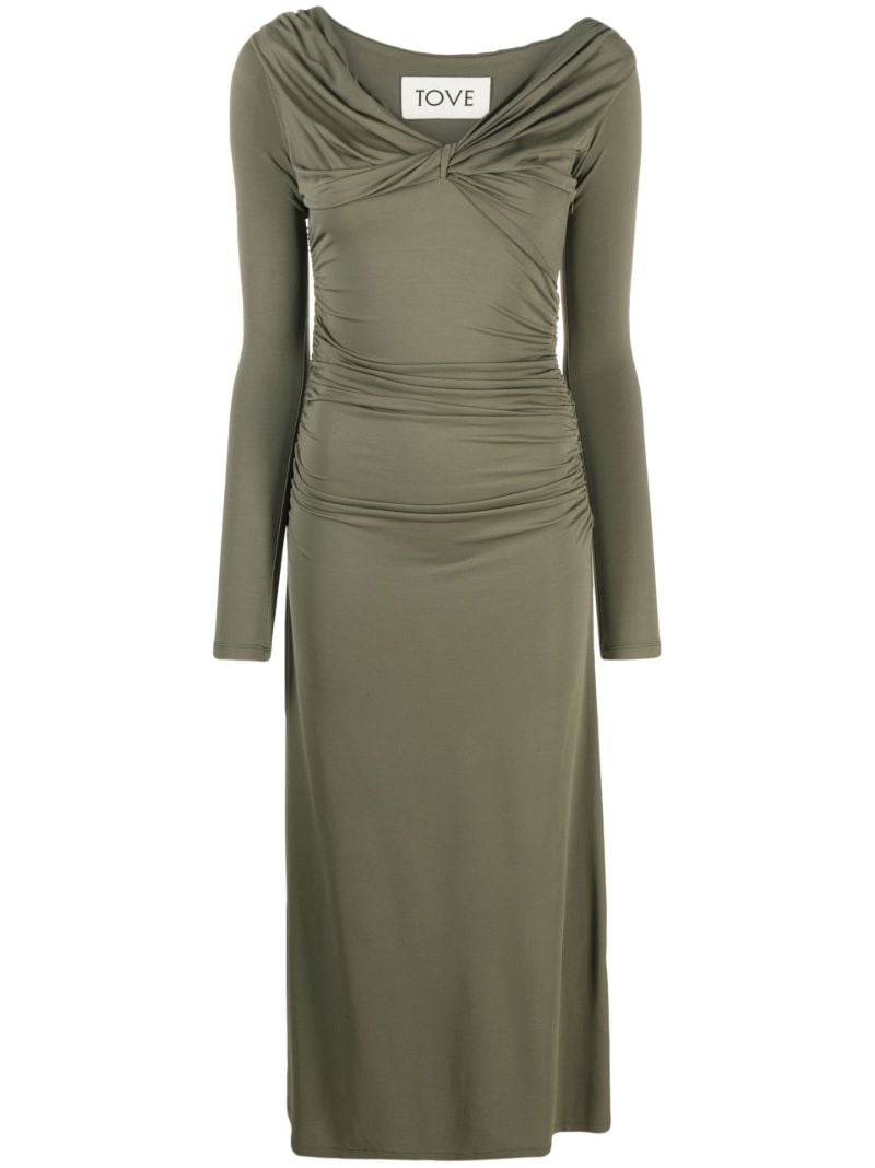 Green Gathered Detail Long Sleeve Dress