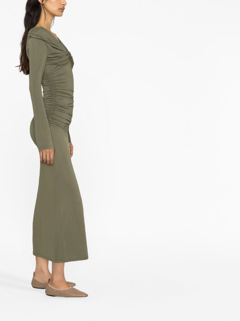 Green Gathered Detail Long Sleeve Dress