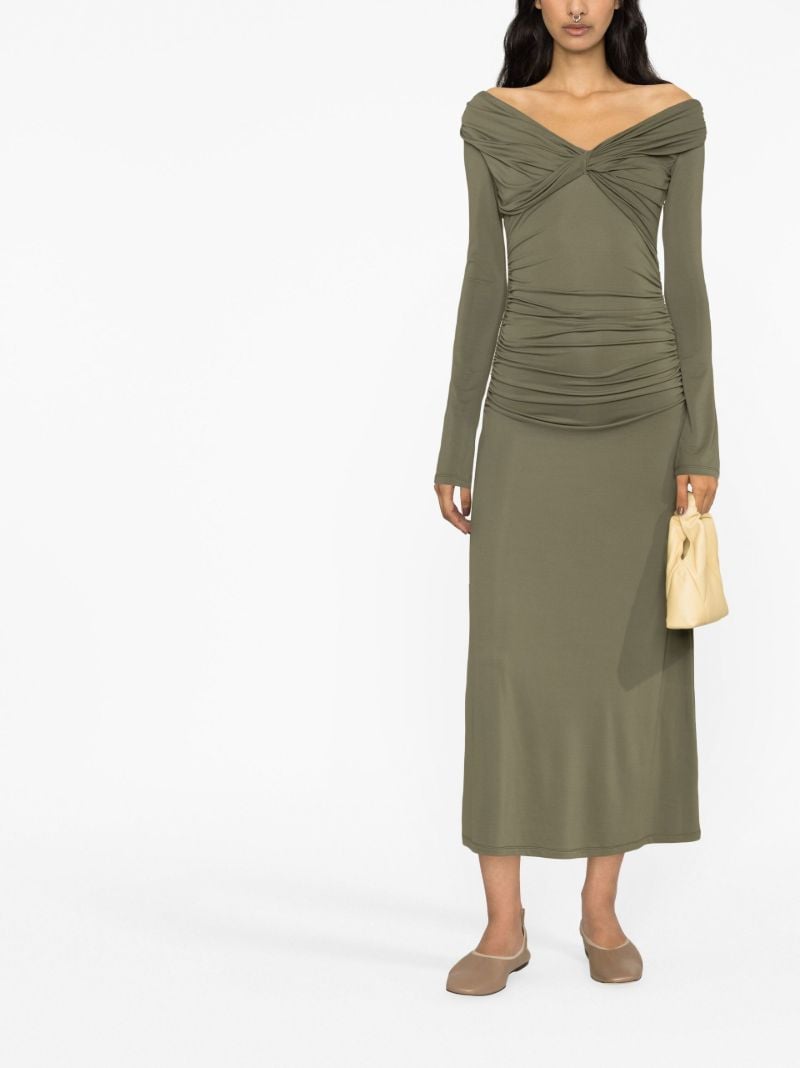 Green Gathered Detail Long Sleeve Dress