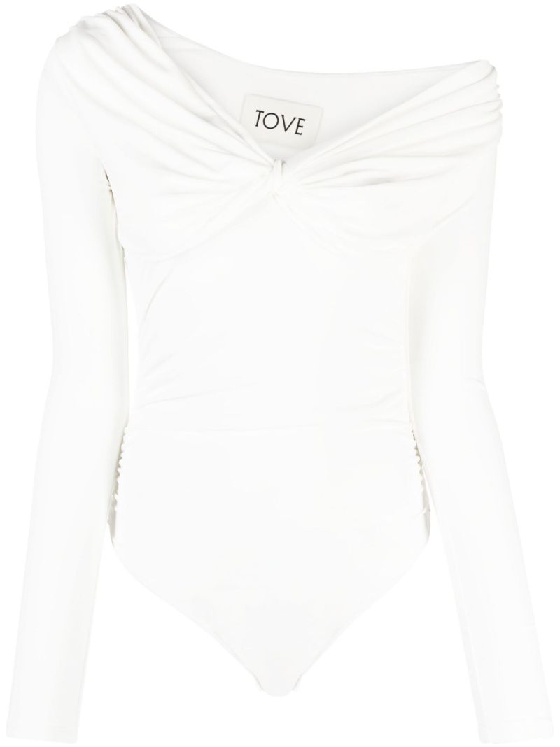 White Gathered Detail Long Sleeve Top