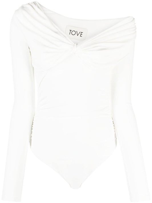 White Gathered Detail Long Sleeve Top