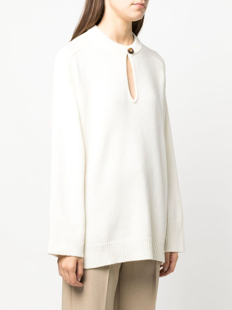 White Beas Button-front Wool Sweater