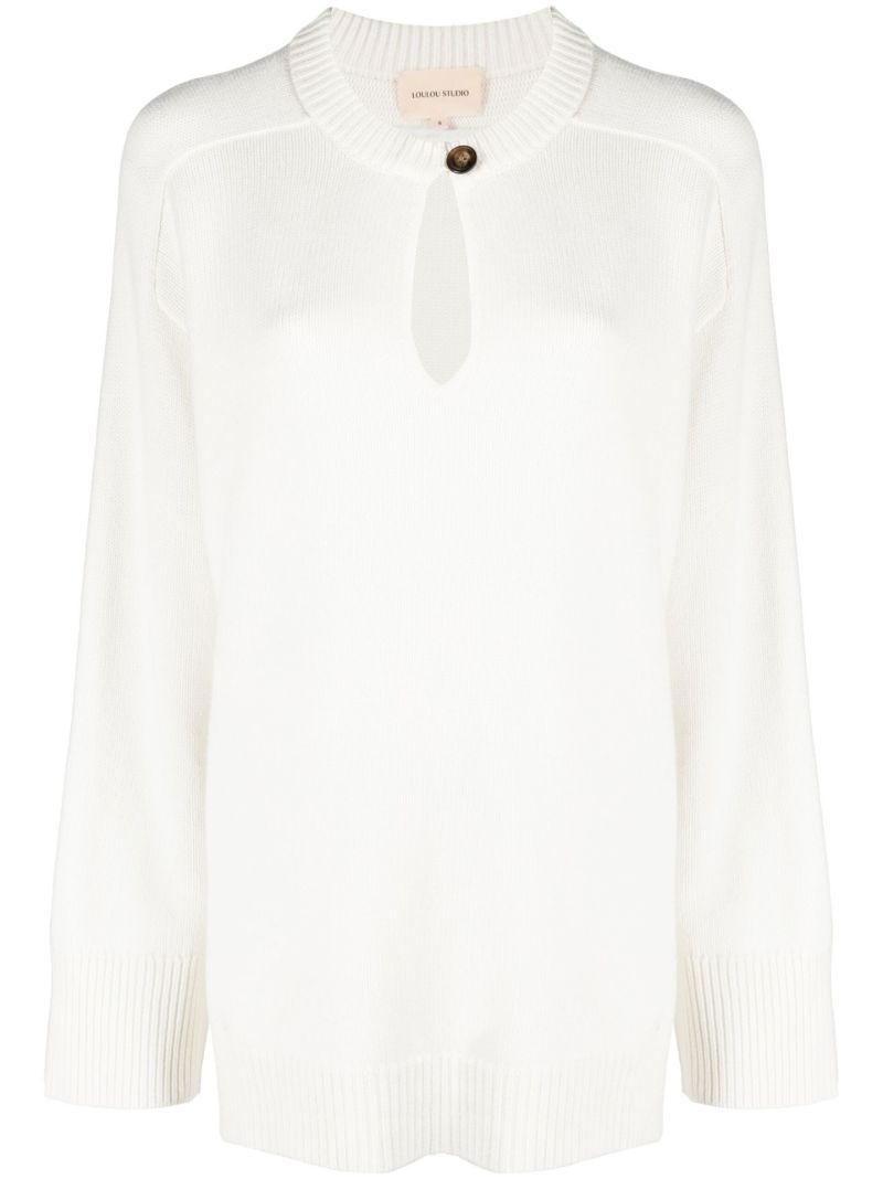 White Beas Button-front Wool Sweater