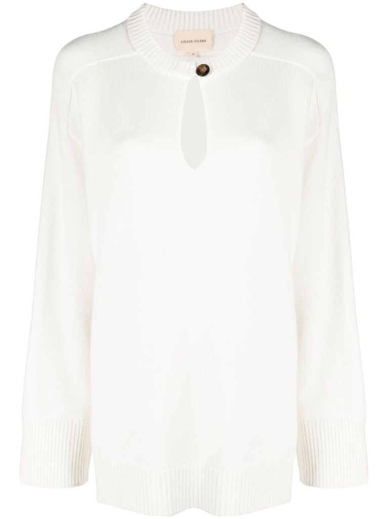 White Beas Button-front Wool Sweater