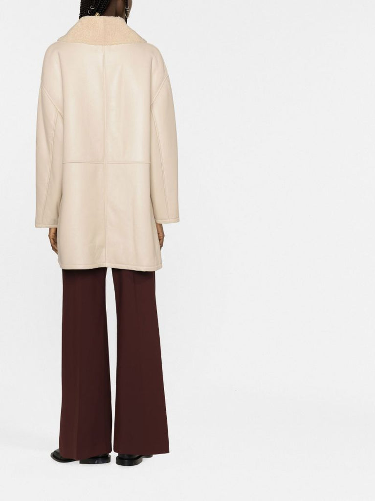 Neutral Namo Leather Double-breasted Coat