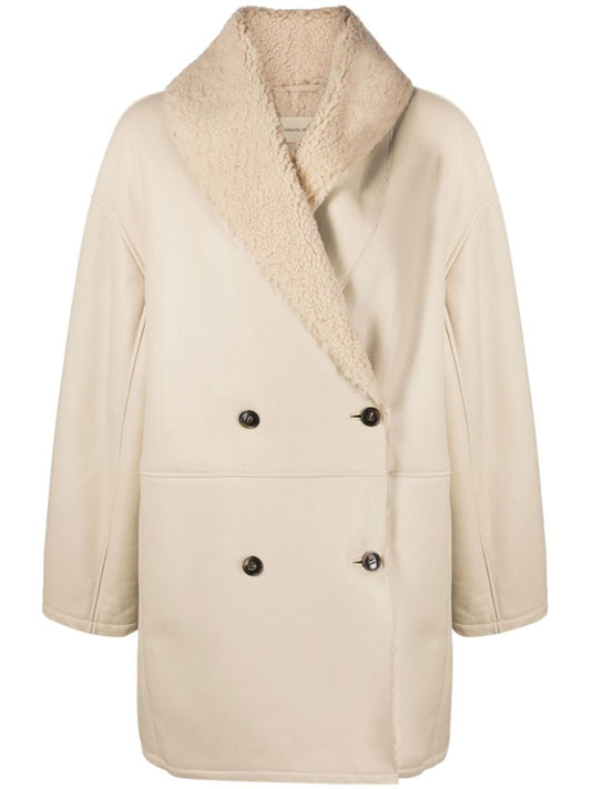 Neutral Namo Leather Double-breasted Coat