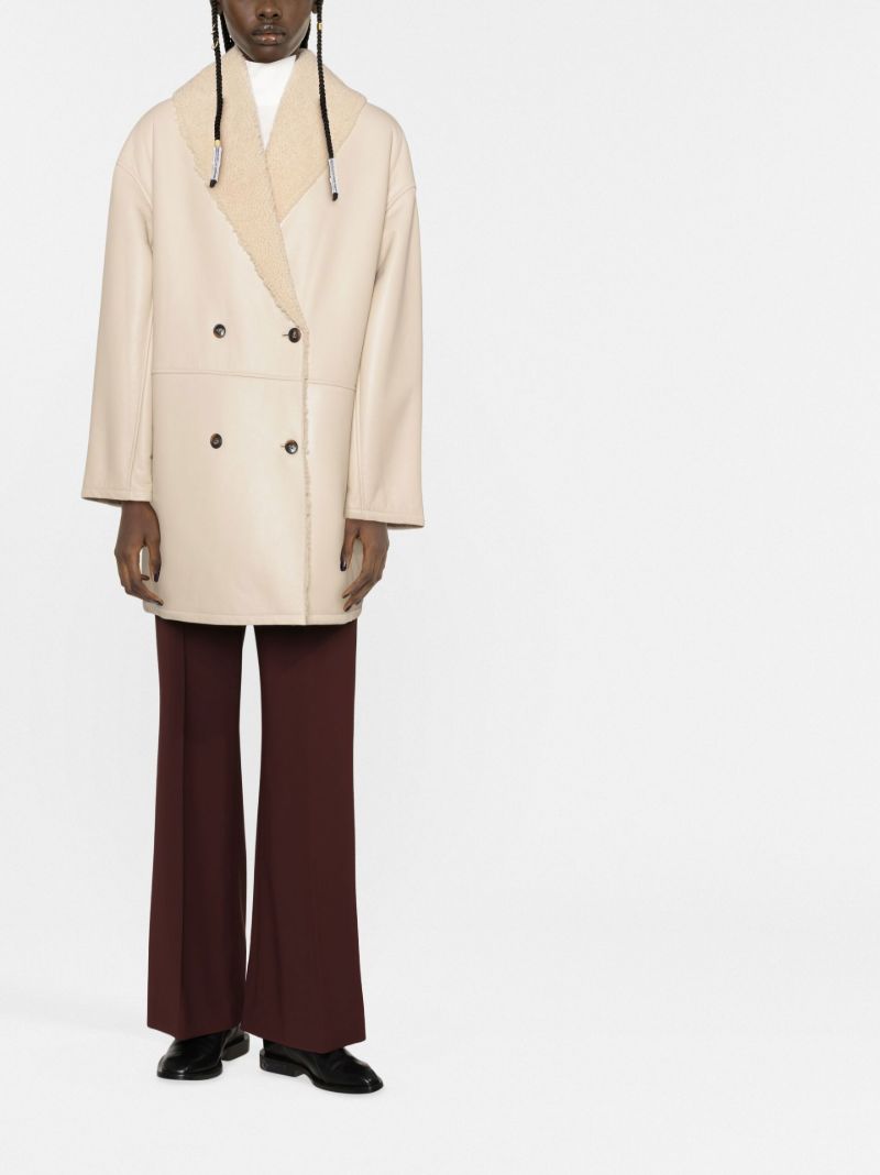 Neutral Namo Leather Double-breasted Coat