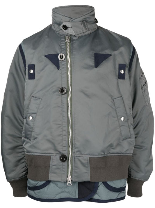 Grey Panelled Bomber Jacket