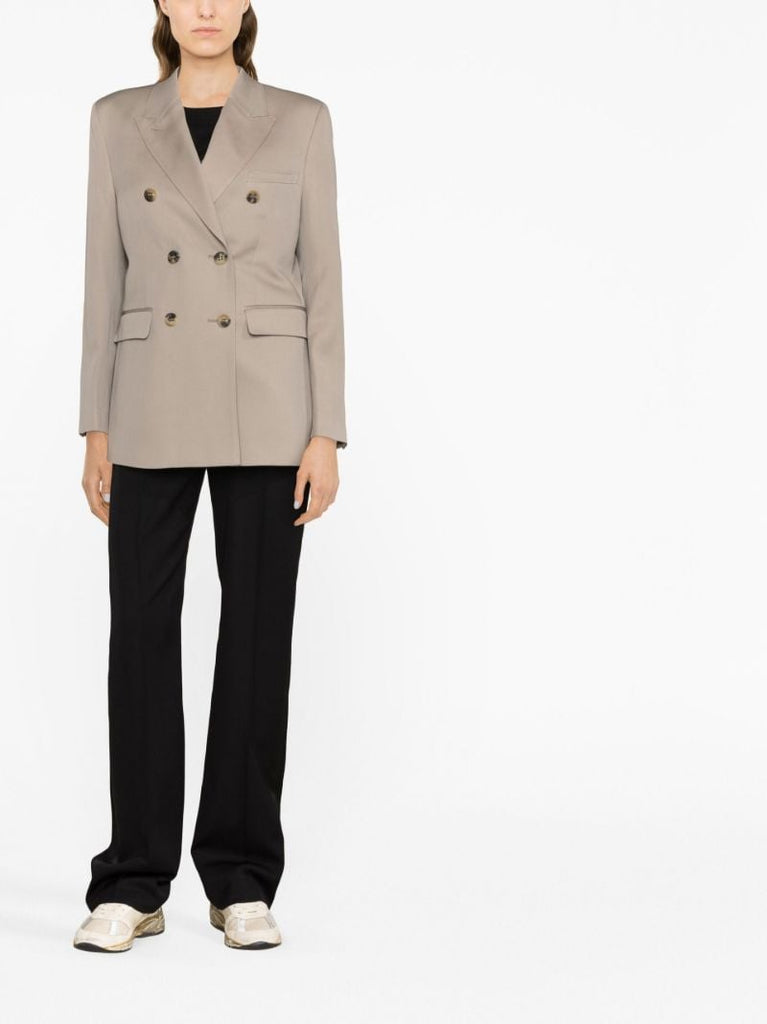 Neutral Double-breasted Wool Blazer