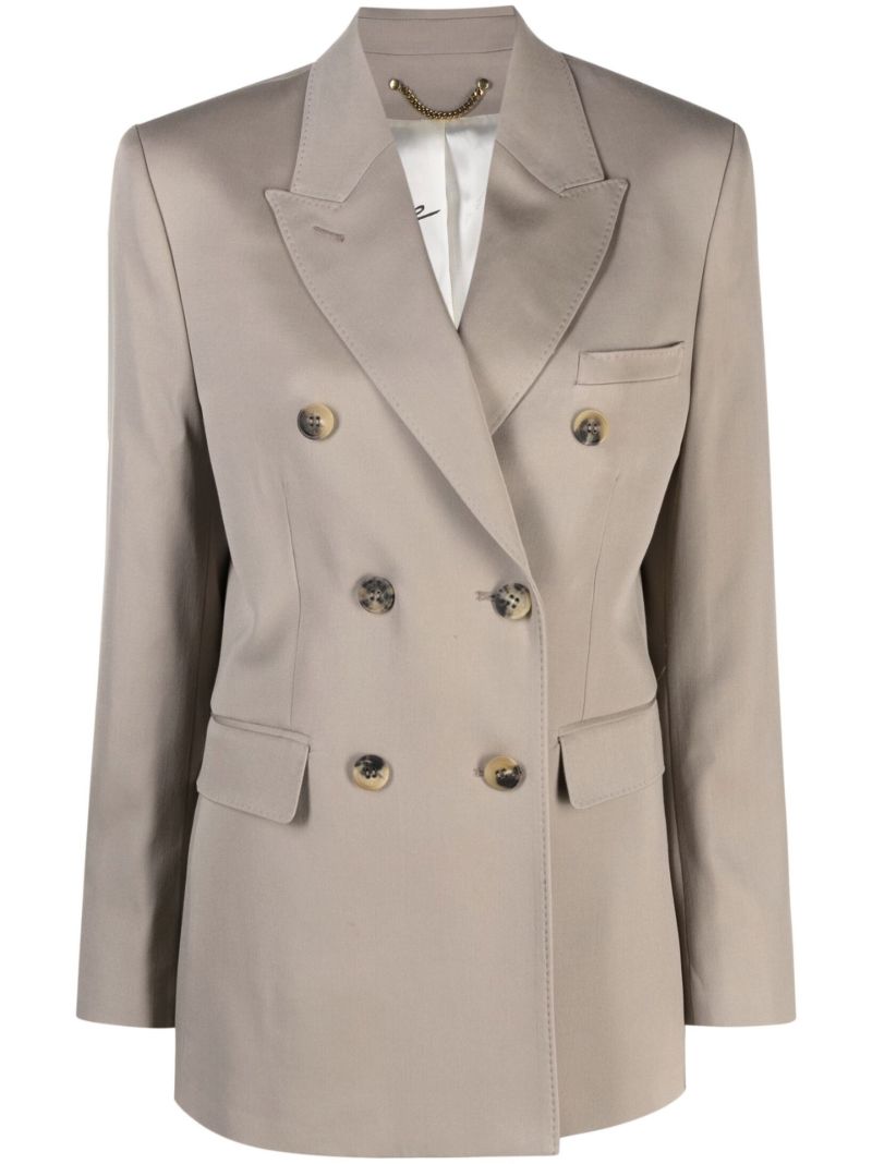 Neutral Double-breasted Wool Blazer