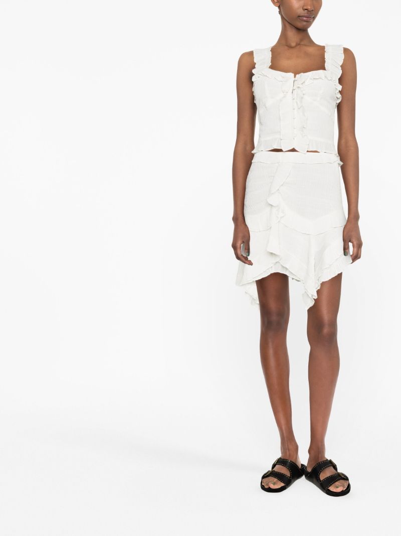 White Ruffled Asymmetric Mini Skirt