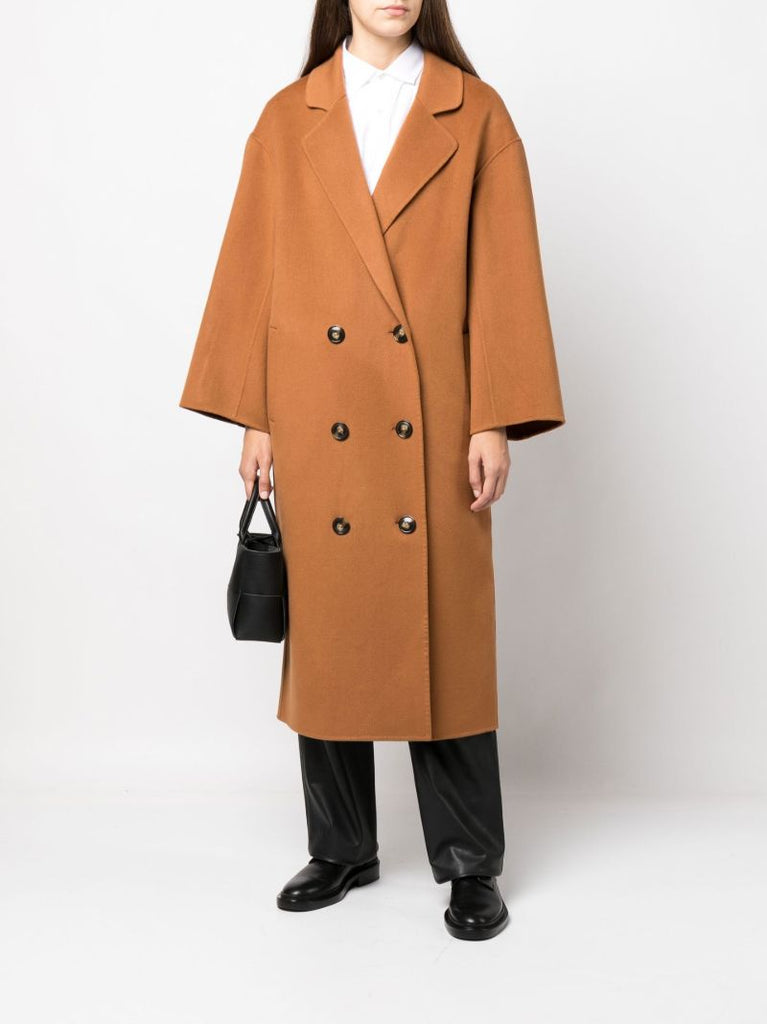 Brown Borneo Double-breasted Wool Midi Coat