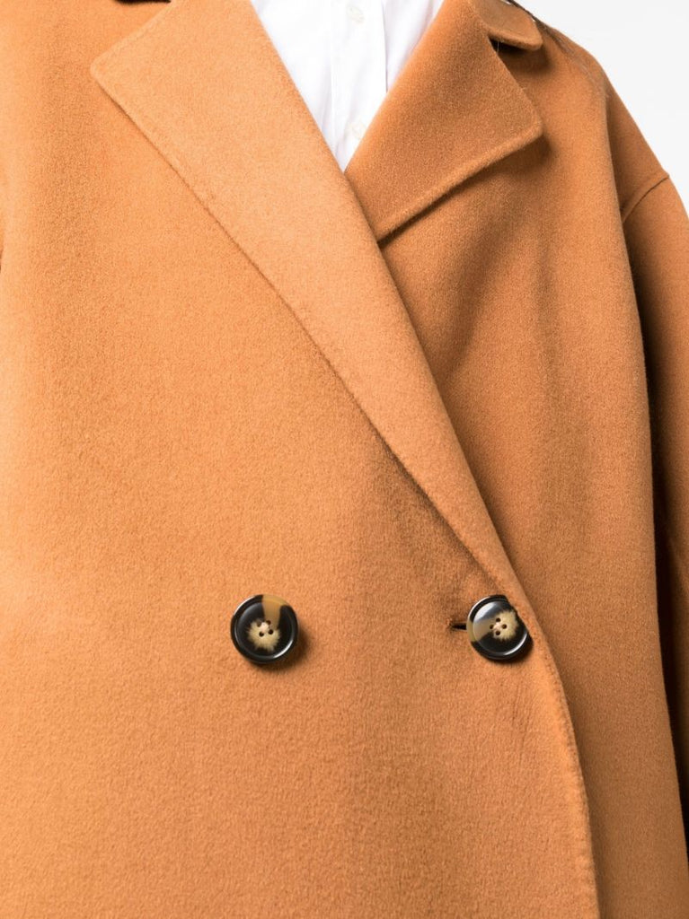 Brown Borneo Double-breasted Wool Midi Coat