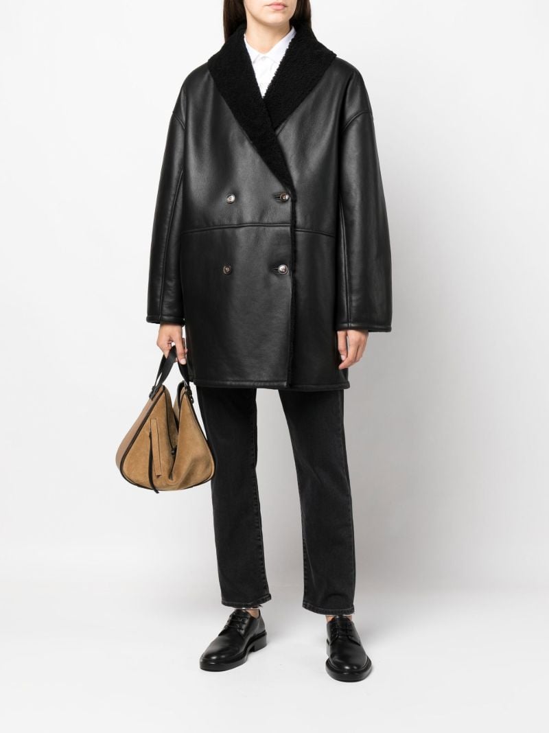 Black Namo Leather Double-breasted Coat