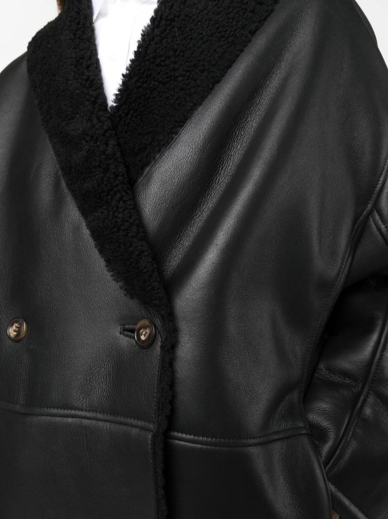 Black Namo Leather Double-breasted Coat