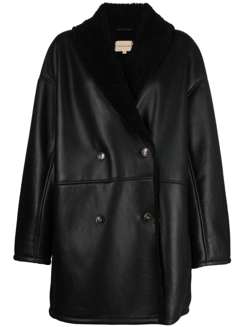 Black Namo Leather Double-breasted Coat