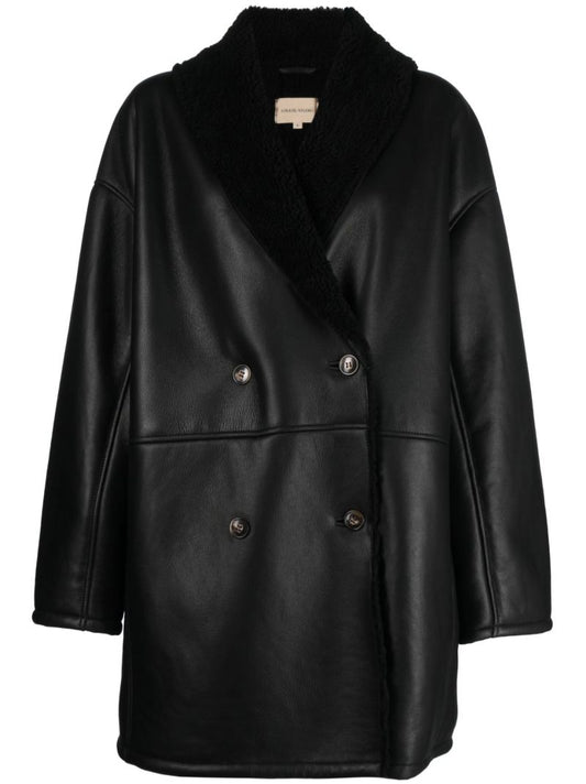 Black Namo Leather Double-breasted Coat