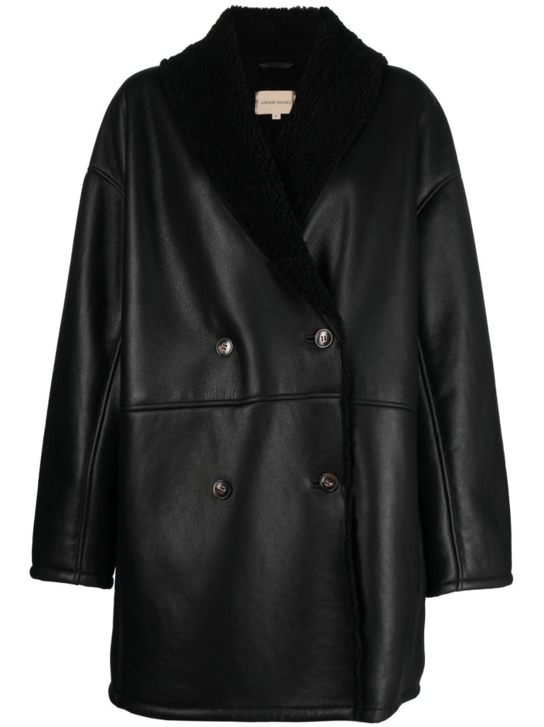 Black Namo Leather Double-breasted Coat