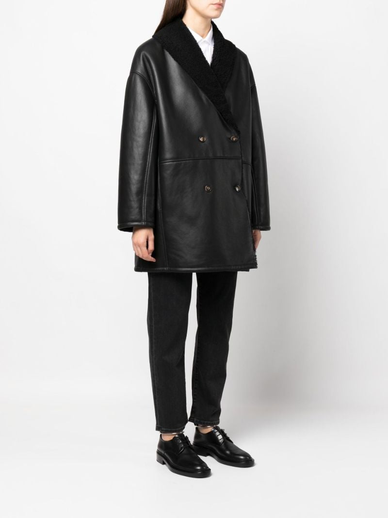 Black Namo Leather Double-breasted Coat