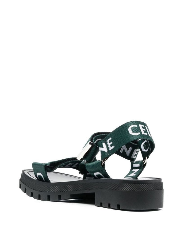 Black Logo Print Strappy Leather Sandals