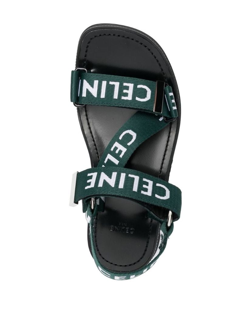 Black Logo Print Strappy Leather Sandals