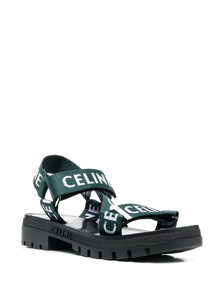 Black Logo Print Strappy Leather Sandals