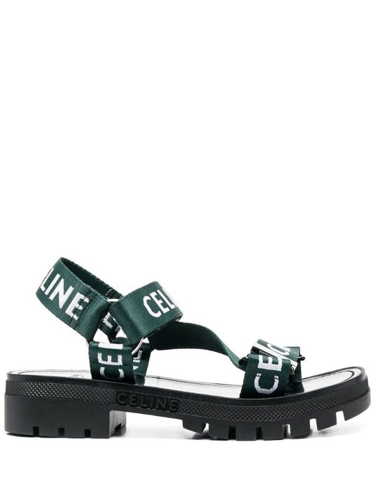 Black Logo Print Strappy Leather Sandals
