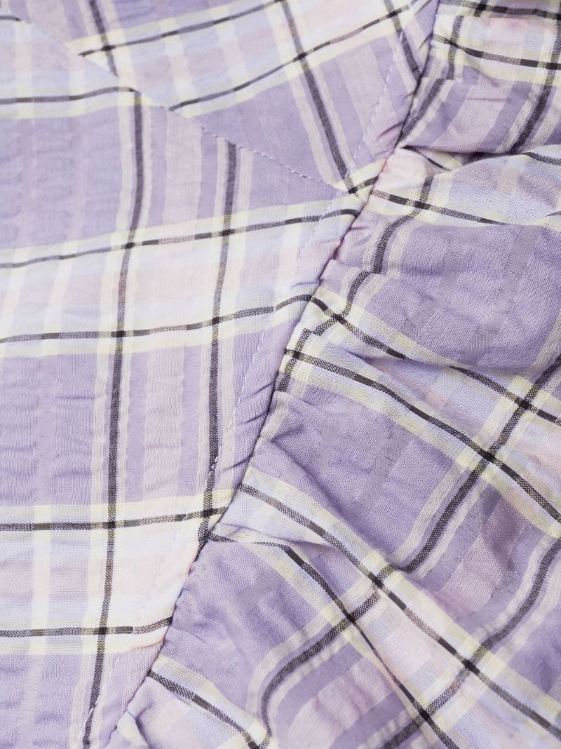 Purple Sweetheart Neck Checked Seersucker Midi Dress