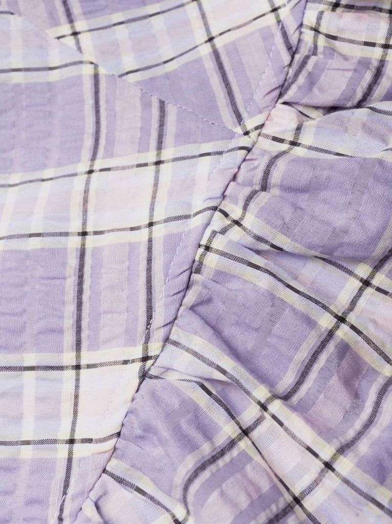 Purple Sweetheart Neck Checked Seersucker Midi Dress
