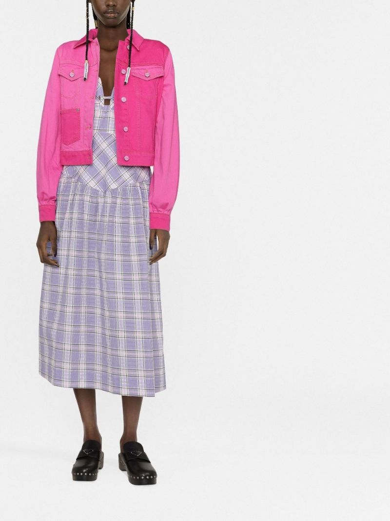 Purple Sweetheart Neck Checked Seersucker Midi Dress