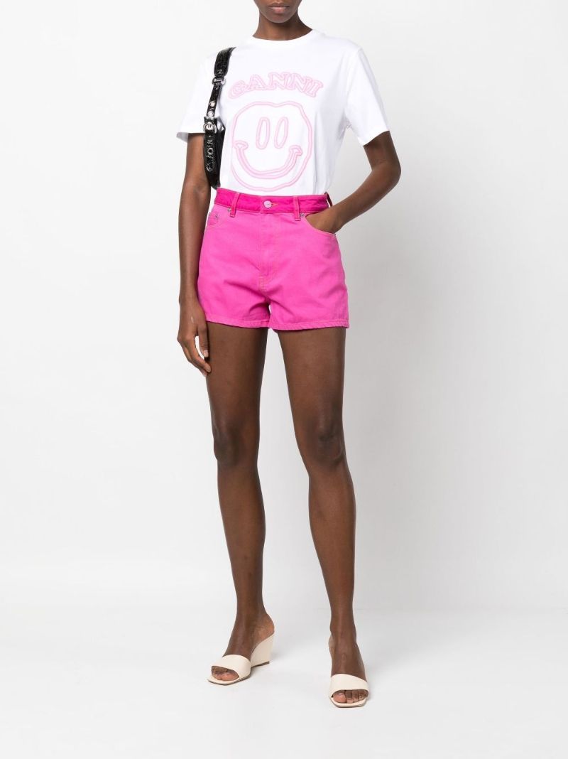 Pink High Waist Colour Block Shorts
