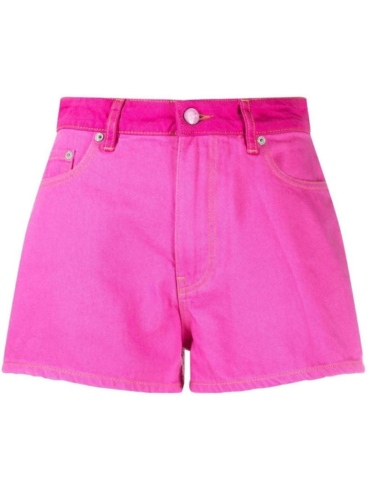 Pink High Waist Colour Block Shorts