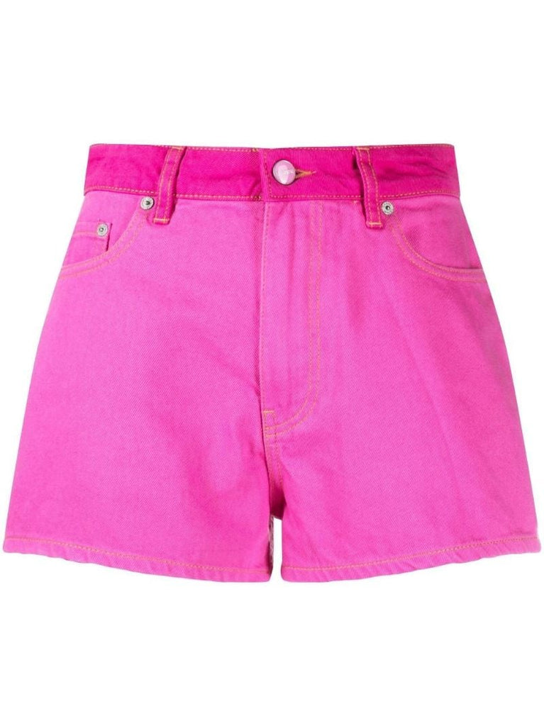 Pink High Waist Colour Block Shorts