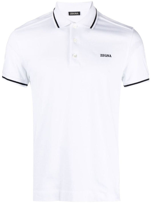 White Cotton PiquÃ_x0083_Â© Polo Shirt