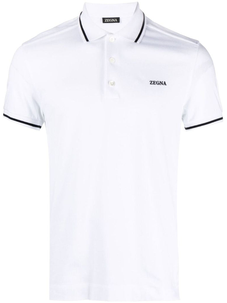 White Cotton PiquÃ_x0083_Â© Polo Shirt
