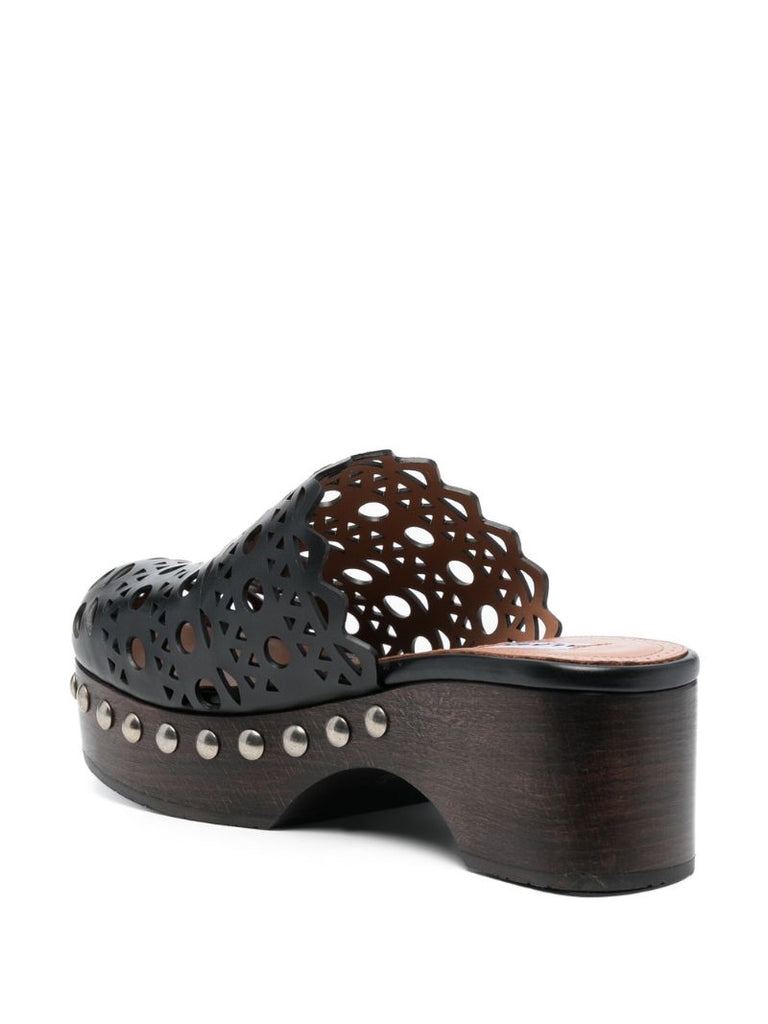 Black Perforated 60 Leather Clog Mules