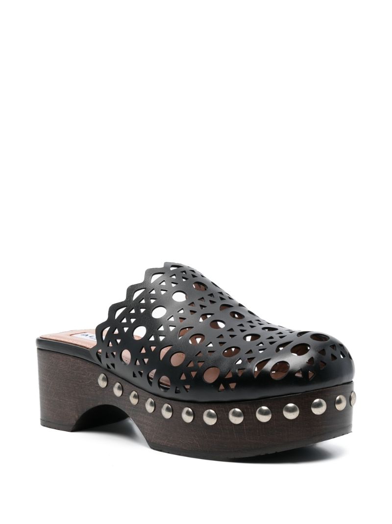 Black Perforated 60 Leather Clog Mules