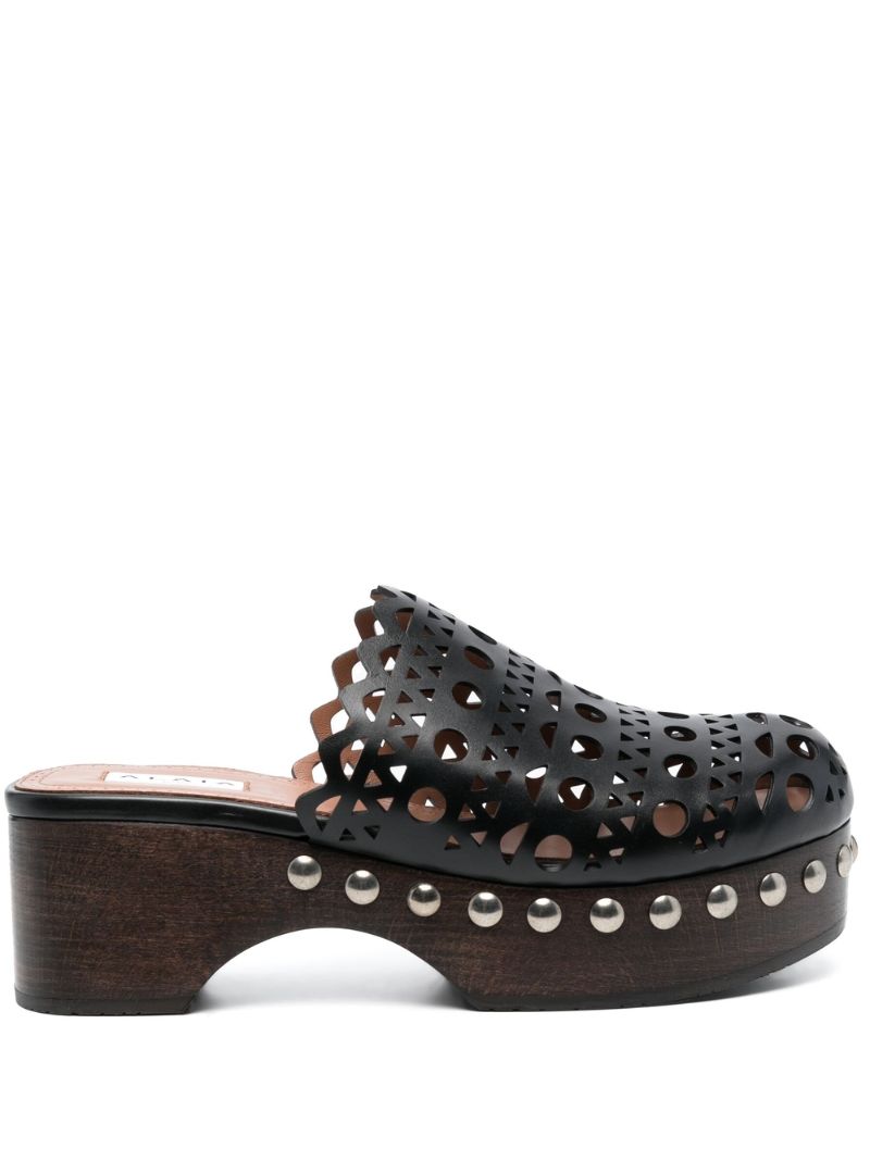 Black Perforated 60 Leather Clog Mules