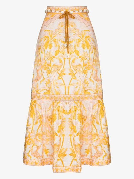 Yellow Lyre Linen Midi Skirt