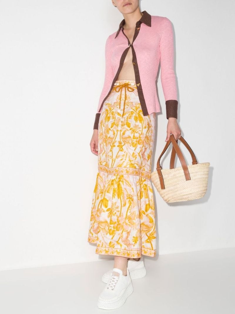 Yellow Lyre Linen Midi Skirt