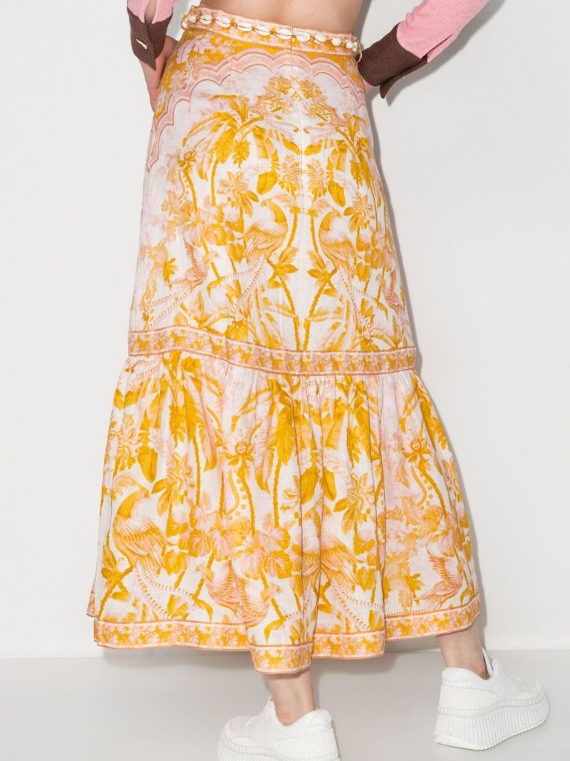 Yellow Lyre Linen Midi Skirt