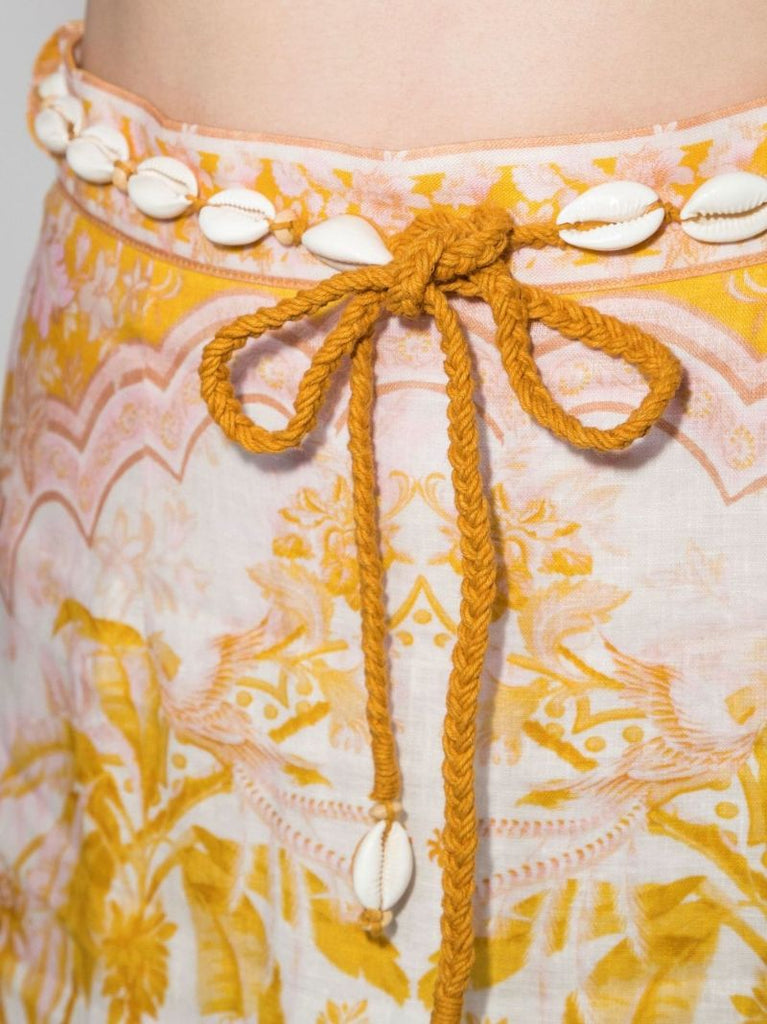 Yellow Lyre Linen Midi Skirt