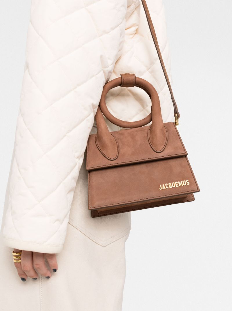 Brown Le Chiquito Noeud Suede Top Handle Bag