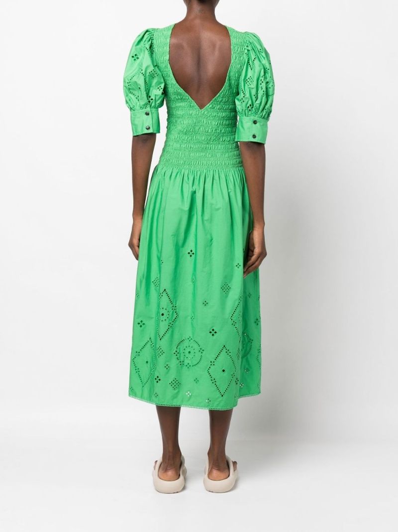 Green Organic Cotton Broderie Anglaise Midi Dress
