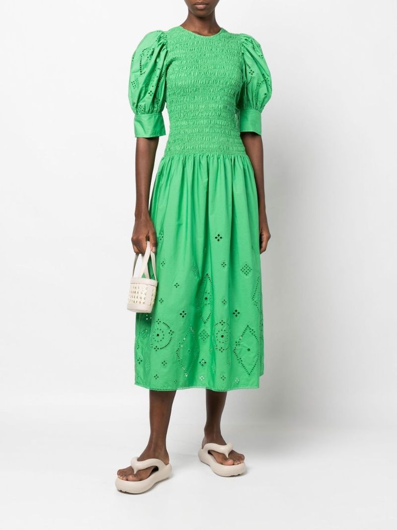 Green Organic Cotton Broderie Anglaise Midi Dress