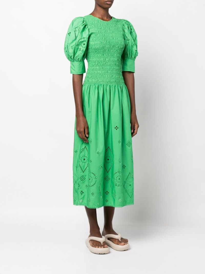 Green Organic Cotton Broderie Anglaise Midi Dress